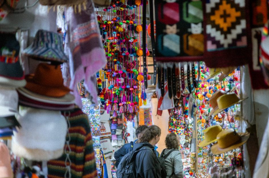 San Pedro Market in Cusco Peru with local shoppers.